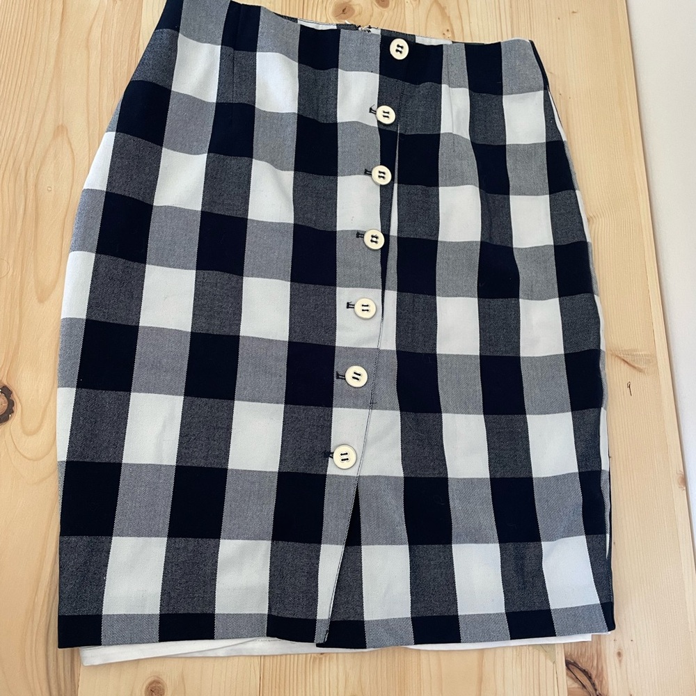 le chateau Navy and White Gingham Pencil Skirt